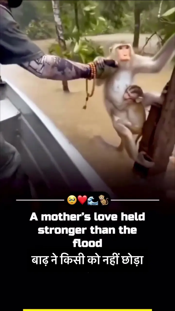 This Is What a Mother's Love Looks Like in a Flood 🥺🐒 बाढ़ में माँ और बच्चे का रेस्क्यू